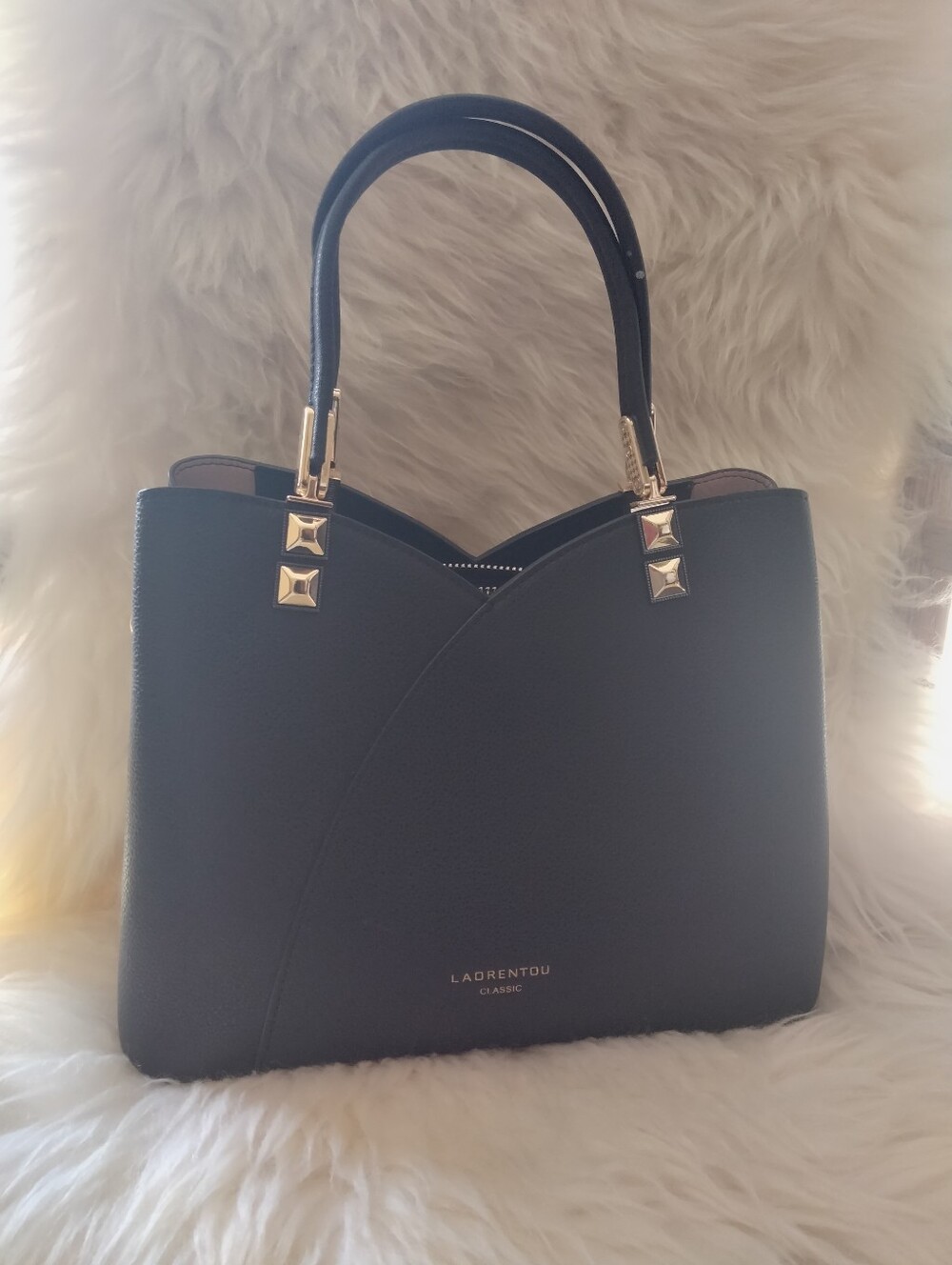 Classic Black Tote Bag with Gold Accents